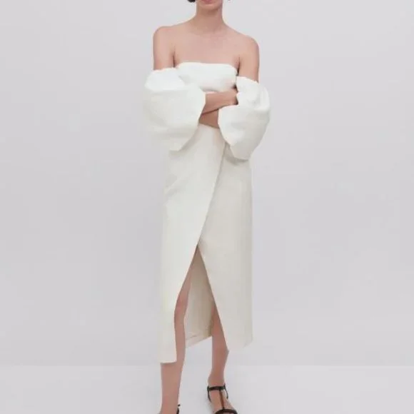 ★Massimo Dutti★ 100% Linen Midi Dress 100% linen midi dress with frayed trims · Chocolate · Caps